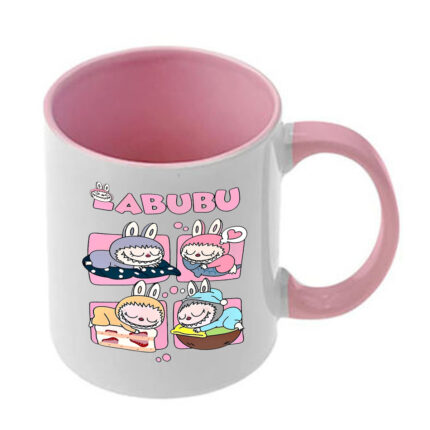 Κούπα Labubu με ροζ λαβή και εσωτερικό