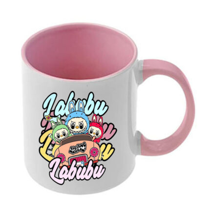 Κούπα Labubu με ροζ λαβή και εσωτερικό