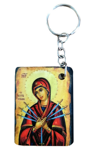 Ξύλινο Μπρελόκ ορθογώνιο Παναγία Επτάσπαθη