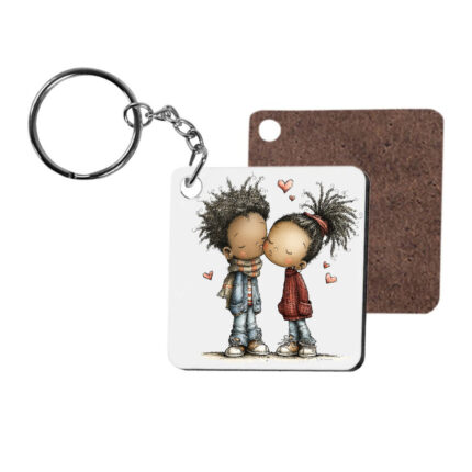 Ξύλινο Μπρελόκ τετράγωνο Αγίου Βαλεντίνου Ζευγάρια