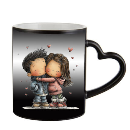 Μαγική μαύρη κούπα Αγίου Βαλεντίνου COUPLES με λαβή καρδιά