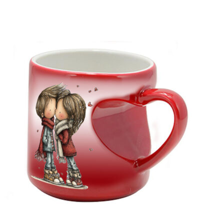 Μαγική κόκκινη κούπα Αγίου Βαλεντίνου COUPLES με λαβή καρδιά