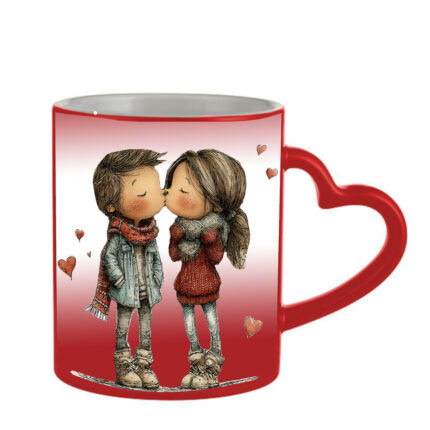Μαγική κόκκινη κούπα Αγίου Βαλεντίνου COUPLES με λαβή καρδιά