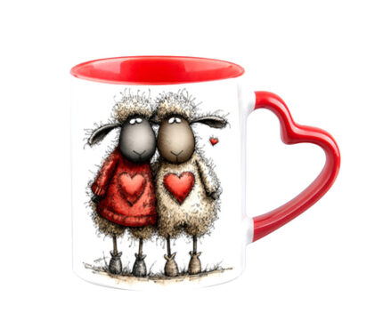 Κούπα Αγίου Βαλεντίνου Sheep με κόκκινη λαβή καρδιά και εσωτερικό