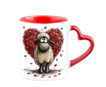 Κούπα Αγίου Βαλεντίνου Sheep με κόκκινη λαβή καρδιά και εσωτερικό