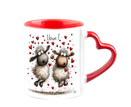 Κούπα Αγίου Βαλεντίνου Sheep με κόκκινη λαβή καρδιά και εσωτερικό