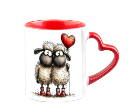 Κούπα Αγίου Βαλεντίνου Sheep με κόκκινη λαβή καρδιά και εσωτερικό