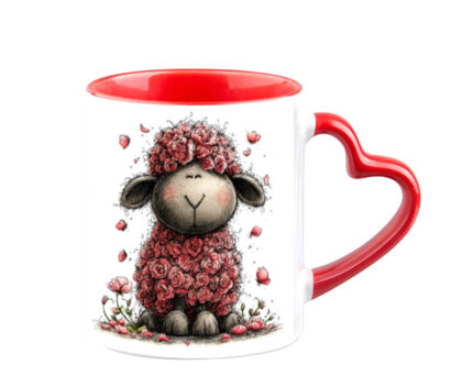 Κούπα Αγίου Βαλεντίνου Sheep με κόκκινη λαβή καρδιά και εσωτερικό
