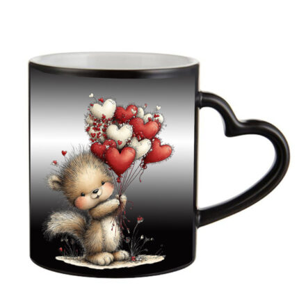 Μαγική μαύρη κούπα Αγίου Βαλεντίνου Cute Animal με λαβή καρδιά