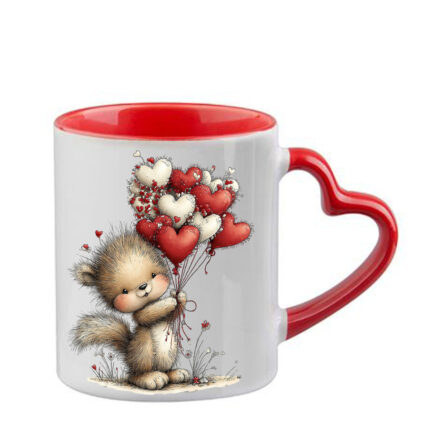 Κούπα Αγίου Βαλεντίνου Cute Animal με κόκκινη λαβή καρδιά και εσωτερικό