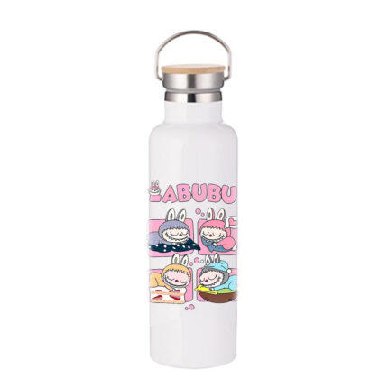 Μπουκάλι Θερμός Labubu 750ml Bamboo Λευκό