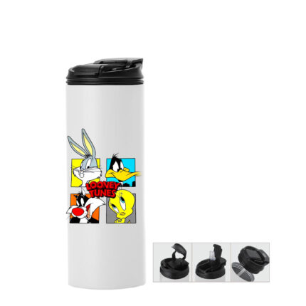 Μπουκάλι θερμός με διπλό καπάκι Looney Tunes 600ml Λευκό