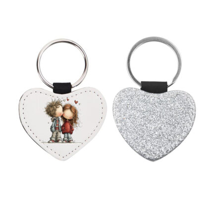 Δερμάτινο Μπρελόκ καρδιά Αγίου Βαλεντίνου Ζευγάρια Glitter Ασημί