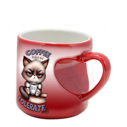 Μαγική κόκκινη κούπα Funny Animals με λαβή καρδιά