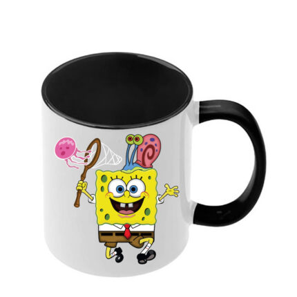 Κούπα Μπομπ Σφουγγαράκης με μαύρη λαβή και εσωτερικό